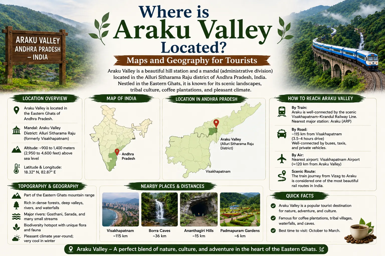 Yes, Borra Caves is located about 30 kilometers before reaching Araku town when traveling from Visakhapatnam. Stopping at the caverns during your inbound journey is highly recommended to maximize routing efficiency.