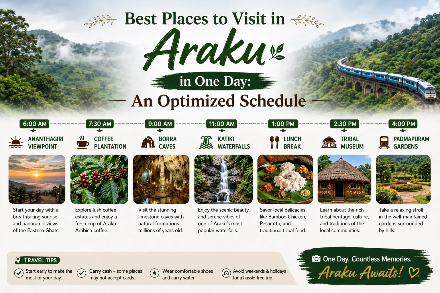 best places to visit in araku in one day