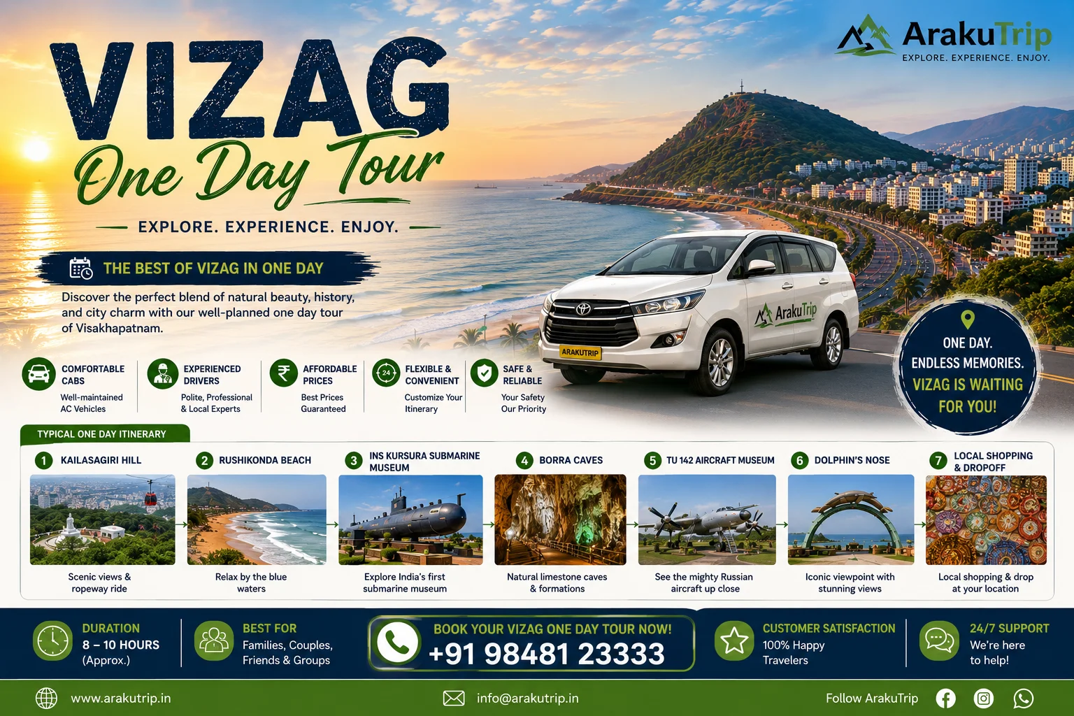 Explore the best of Vizag in one day with a private sightseeing tour covering beaches, museums, viewpoints, temples, and top attractions.